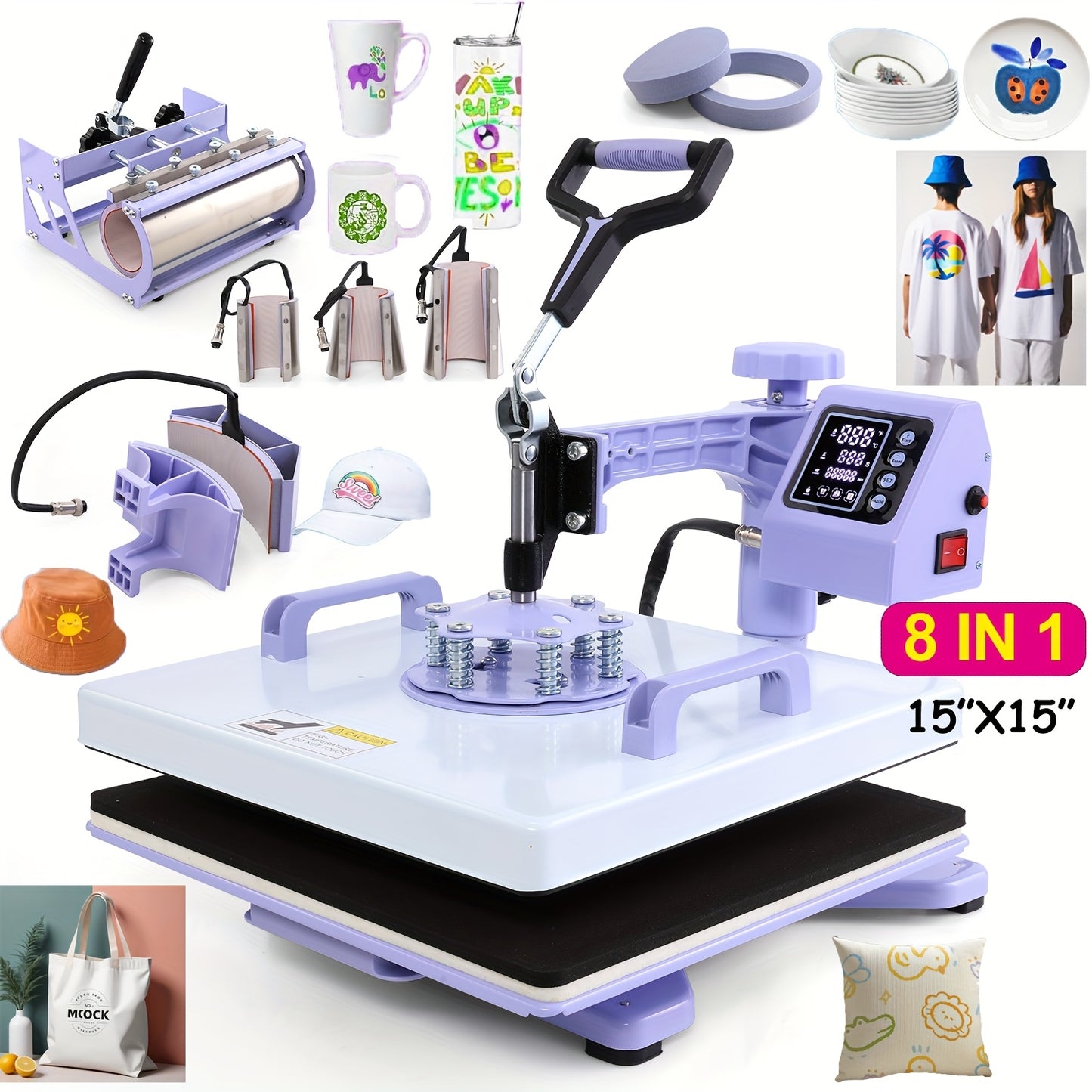 HOMDOX Sublimation Heat Press 8-In-1 Professional Combo