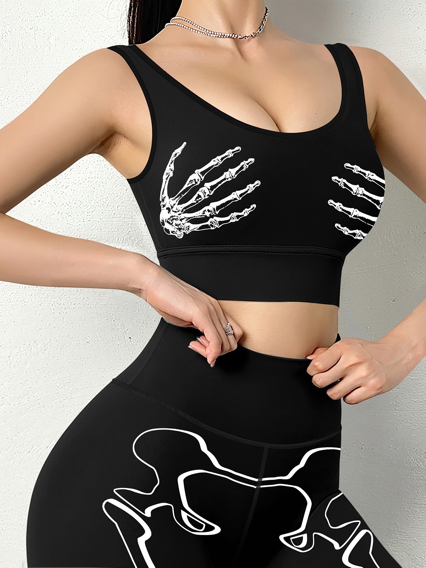 Halloween Skull Glow Yoga Set Women High Waist Pants Tank