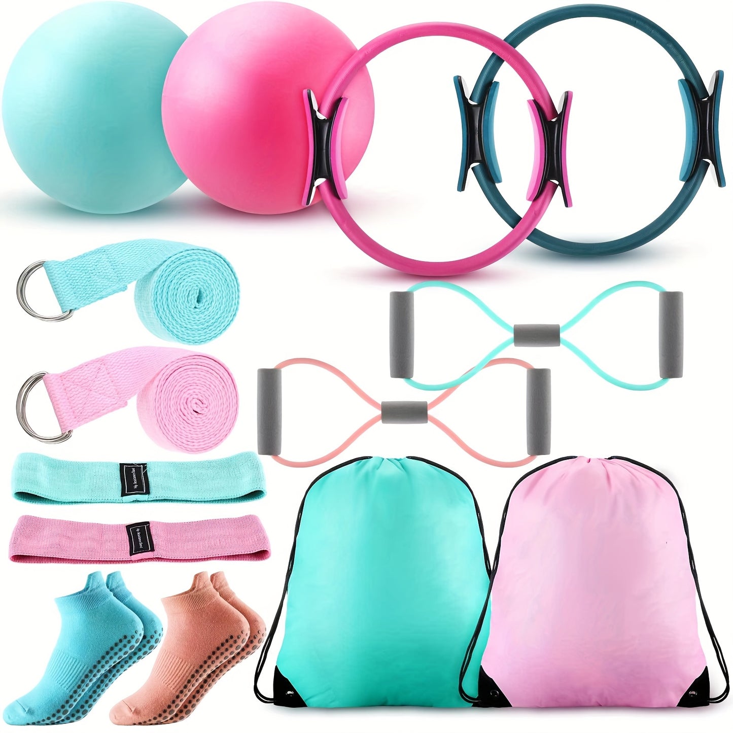 Pilates Ring And Ball Set With Resistance Bands And Strap - Revitalize Mind Body