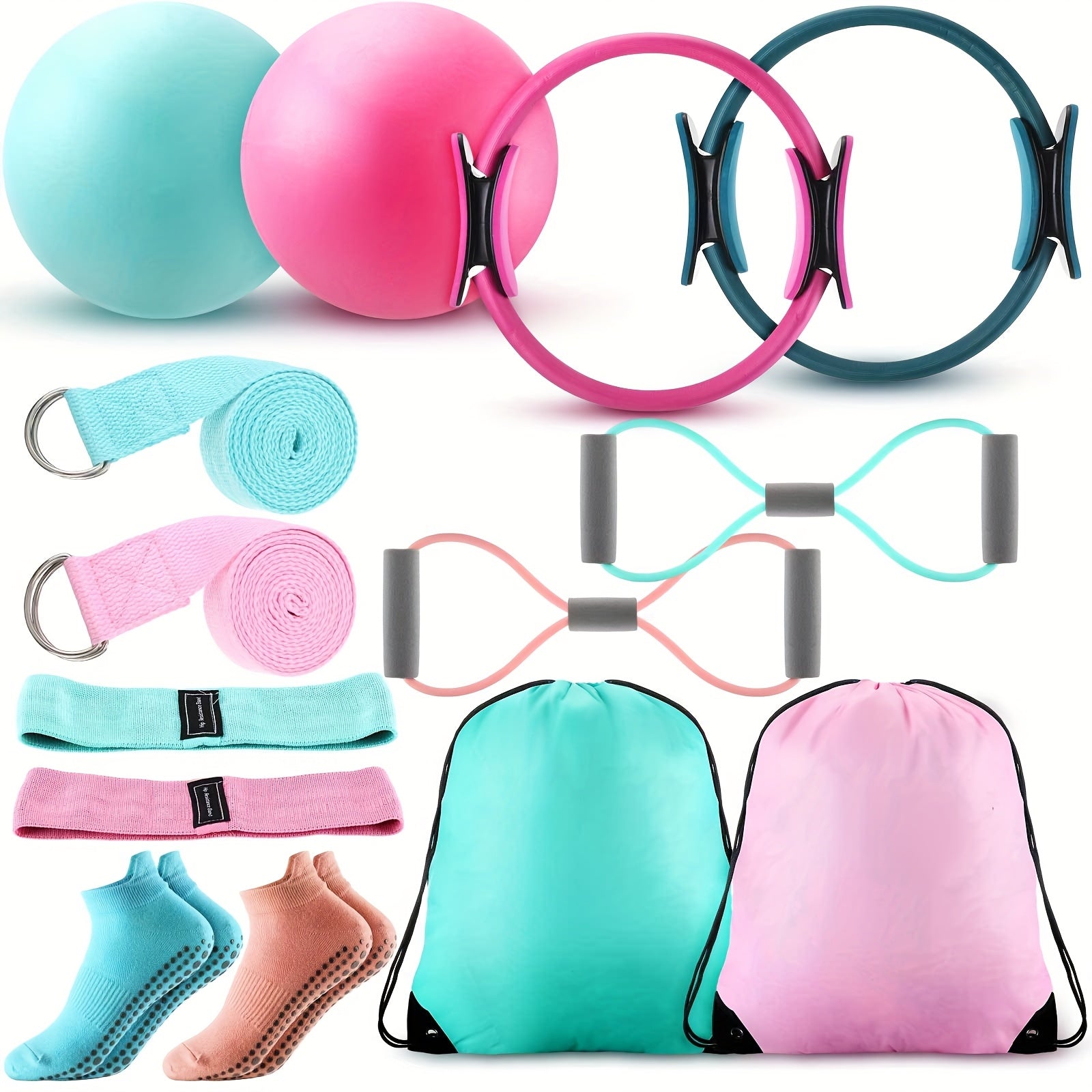 Pilates Ring And Ball Set With Resistance Bands And Strap - Revitalize Mind Body