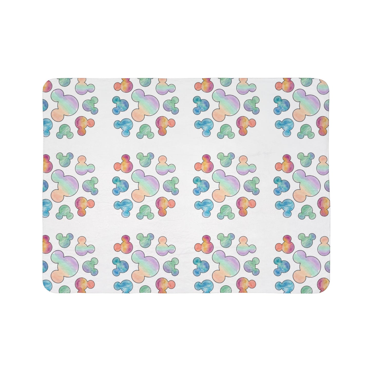 Pastel Mickey Head Pattern Fleece Sherpa Blanket | Teal Watercolor Mouse Print - Revitalize Mind Body