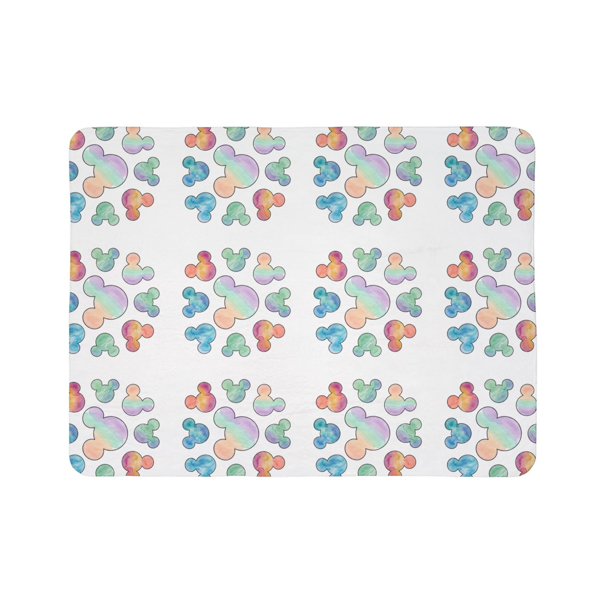 Pastel Mickey Head Pattern Fleece Sherpa Blanket | Teal Watercolor Mouse Print - Revitalize Mind Body