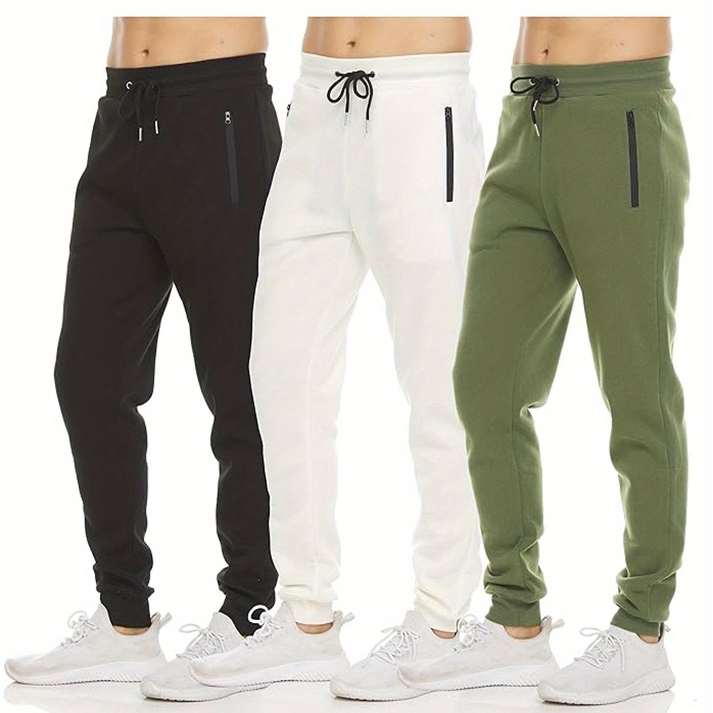 Mens Fleece Joggers Sweatpants With Zipper Pockets Casual