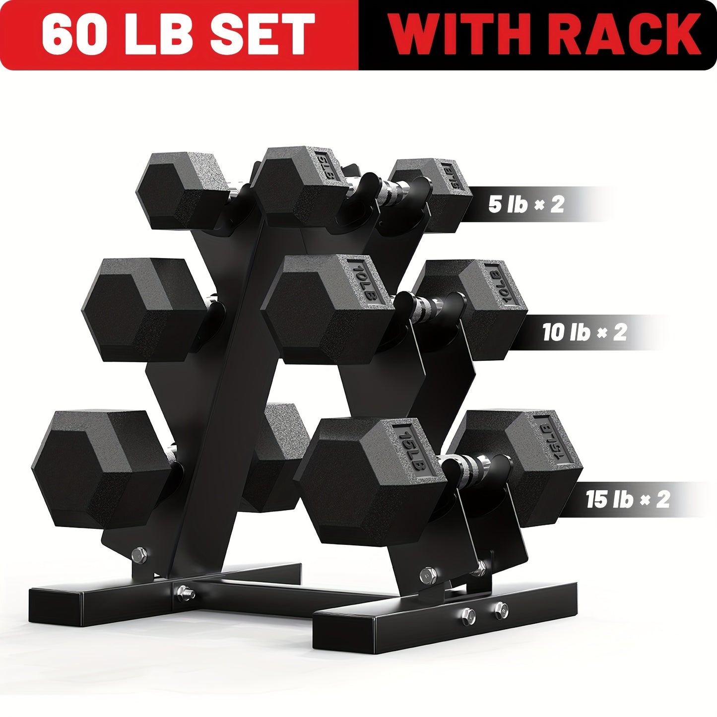 PAPABABE Dumbbell Set with Rack for Home Gym