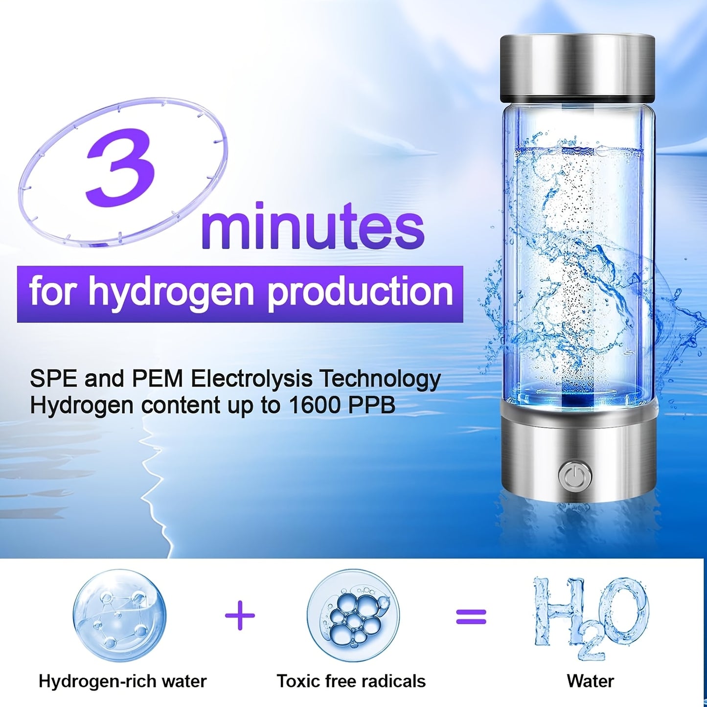 QOOSEA Hydrogen Water Bottle Generator PEM Electrolysis