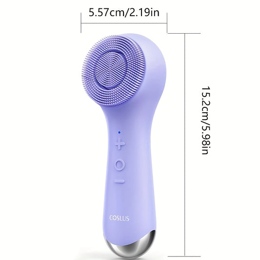 2 in 1 Spin and Vibration Face Scrubber - Facial Cleansing Brush with Automatic Foaming, Silicone Electric Exfoliator for Men and Women, Purple - Revitalize Mind Body