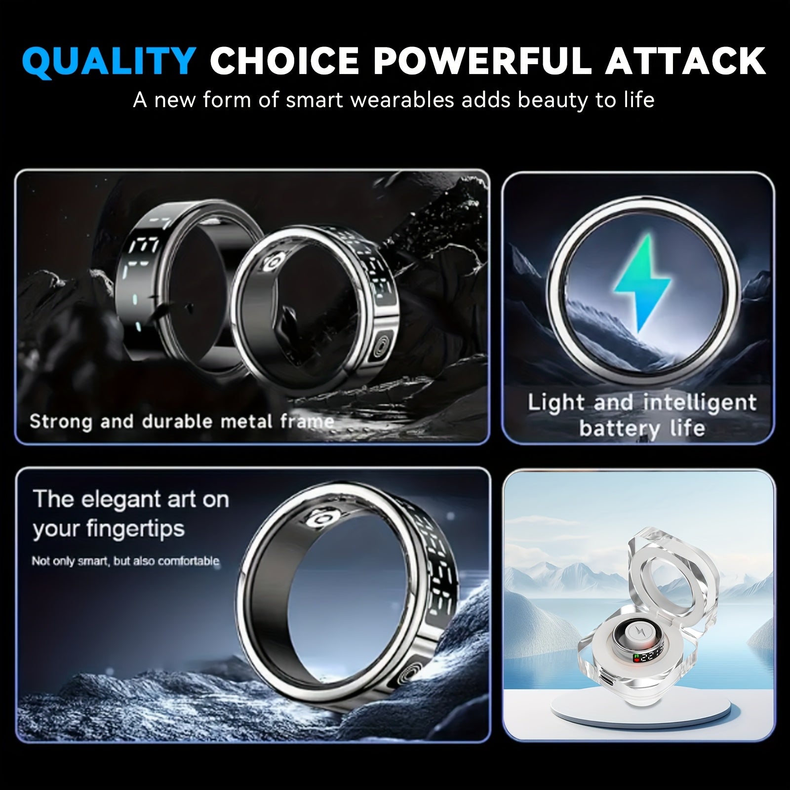 [Aura Pro Smart Ring] Aura Pro Stainless Steel Smart Ring | Activity & Sleep Tracker, Swimming Monitor, Gesture Photo Control | Long Battery Life, Portable Charging Case, Father's Day/Mother's Day Tech Gift For Women - Revitalize Mind Body