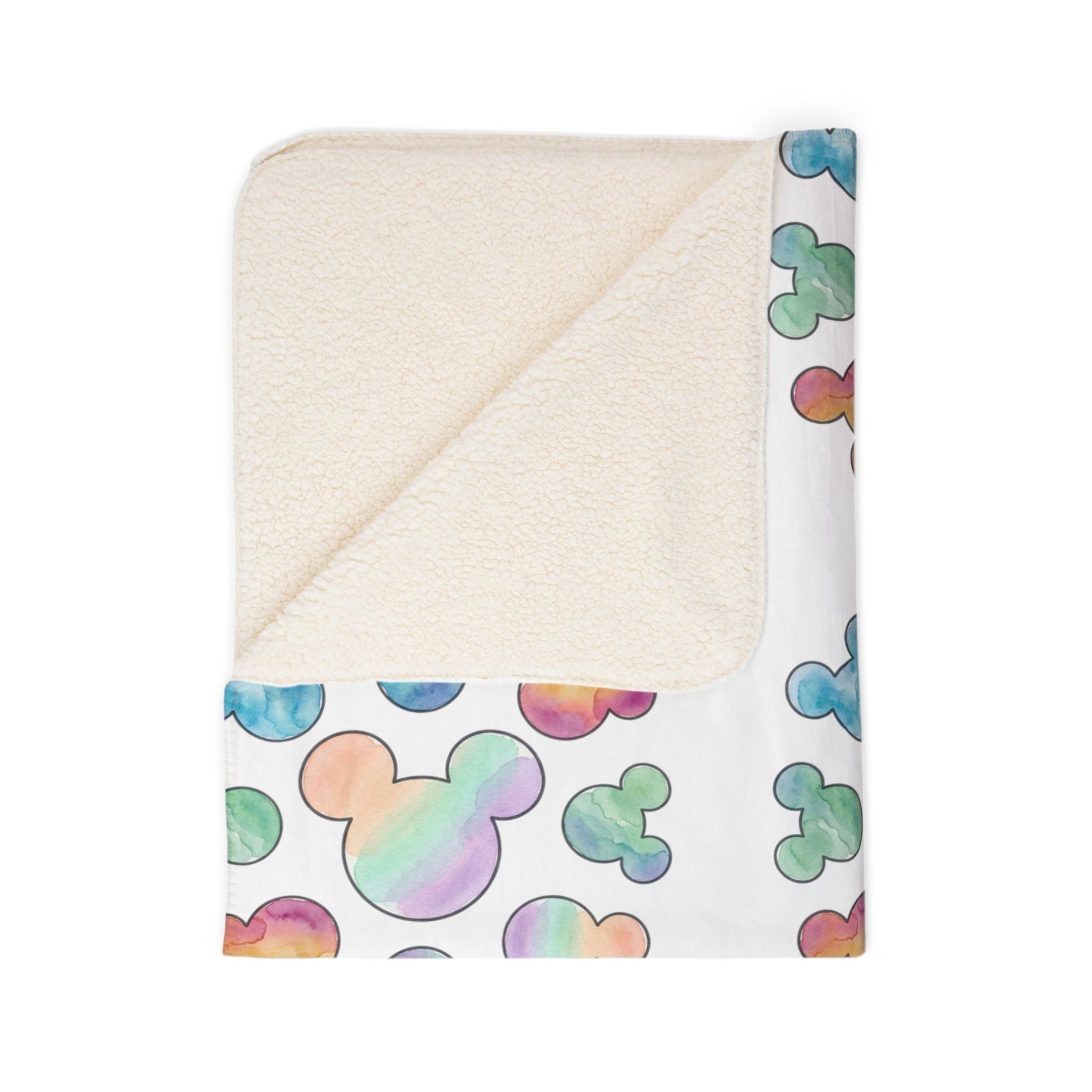 Pastel Mickey Head Pattern Fleece Sherpa Blanket | Teal Watercolor Mouse Print - Revitalize Mind Body