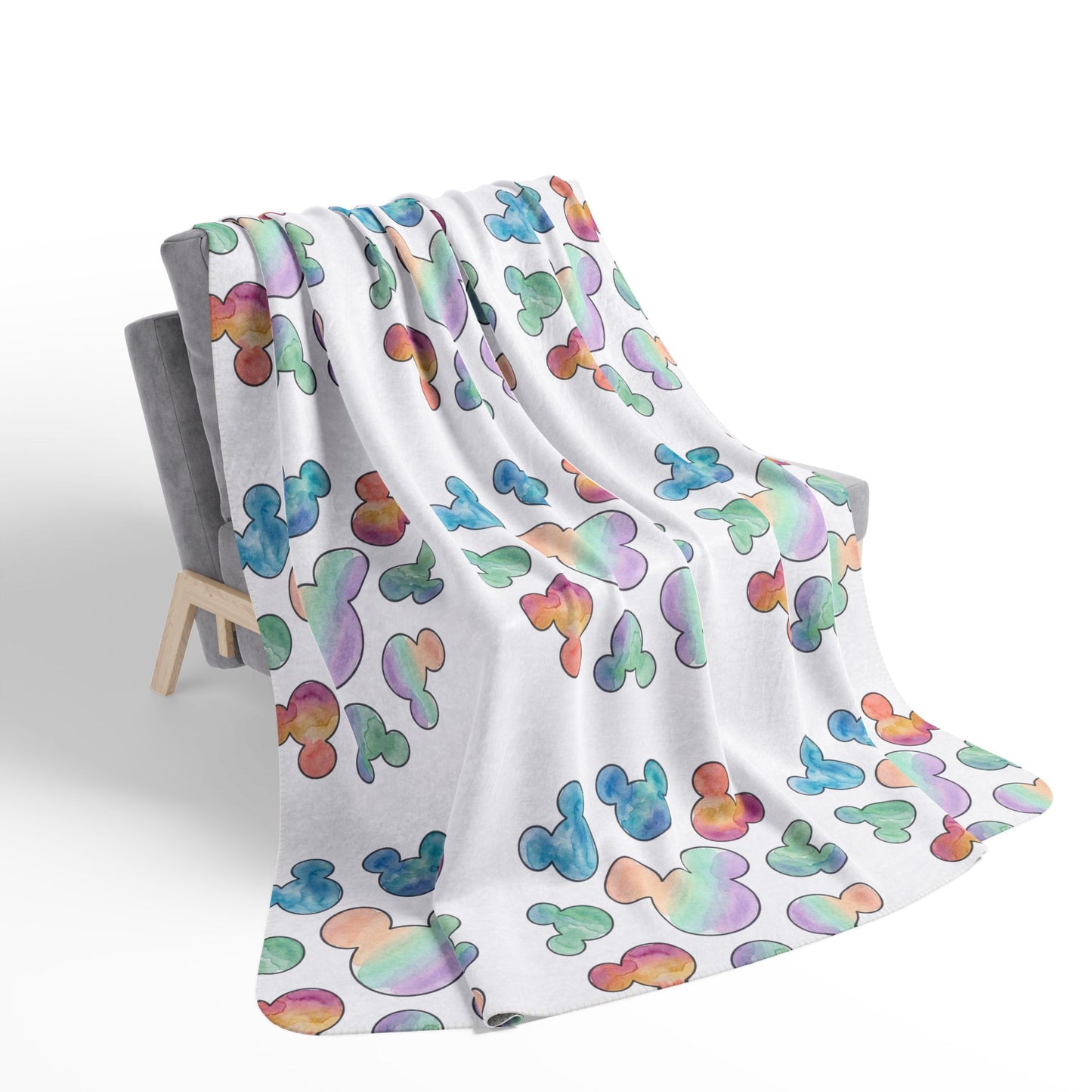 Pastel Mickey Head Pattern Fleece Sherpa Blanket | Teal Watercolor Mouse Print - Revitalize Mind Body