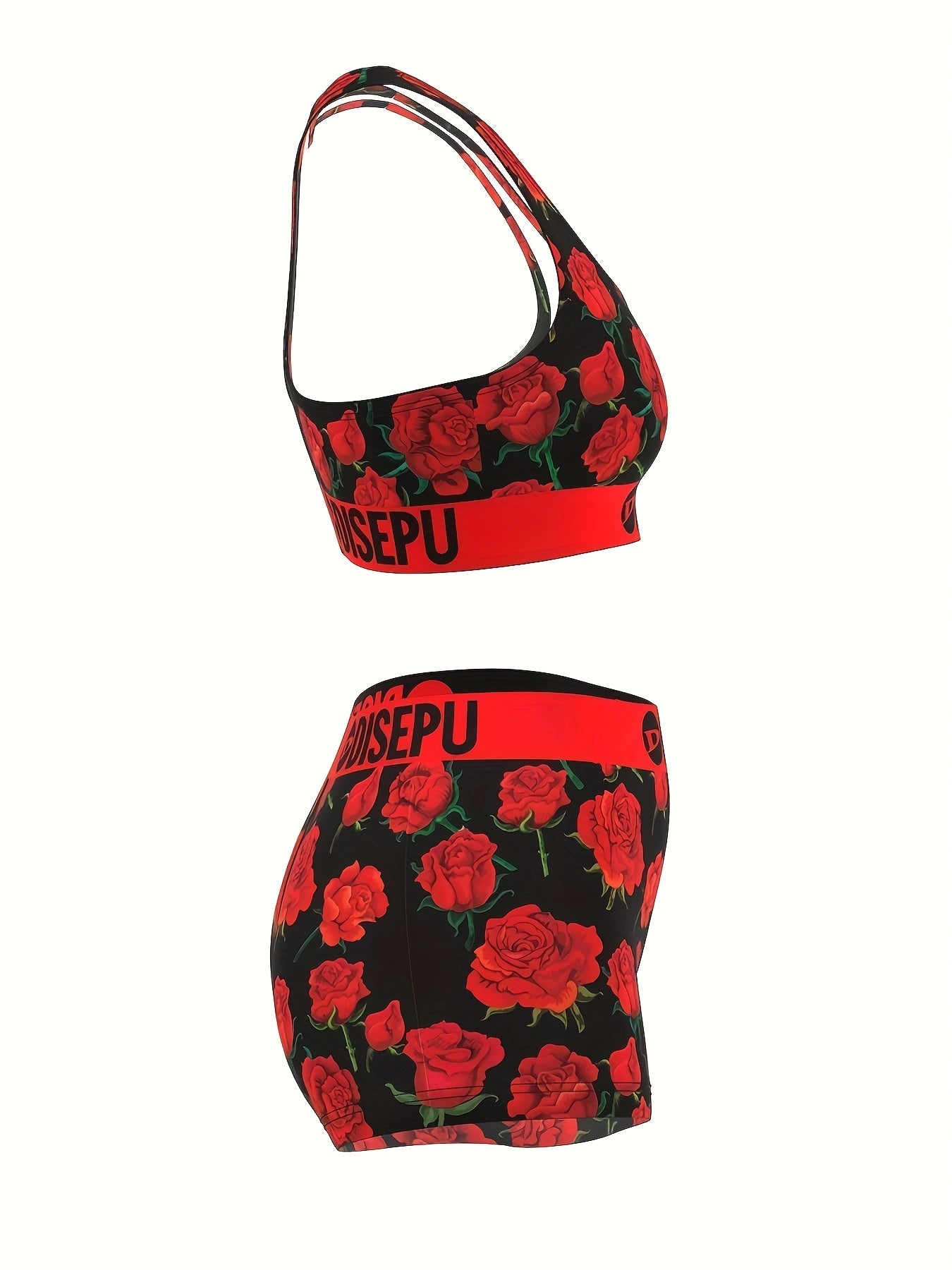 Rose Floral Sports Bra And Shorts Set For Women Activewear - Revitalize Mind Body