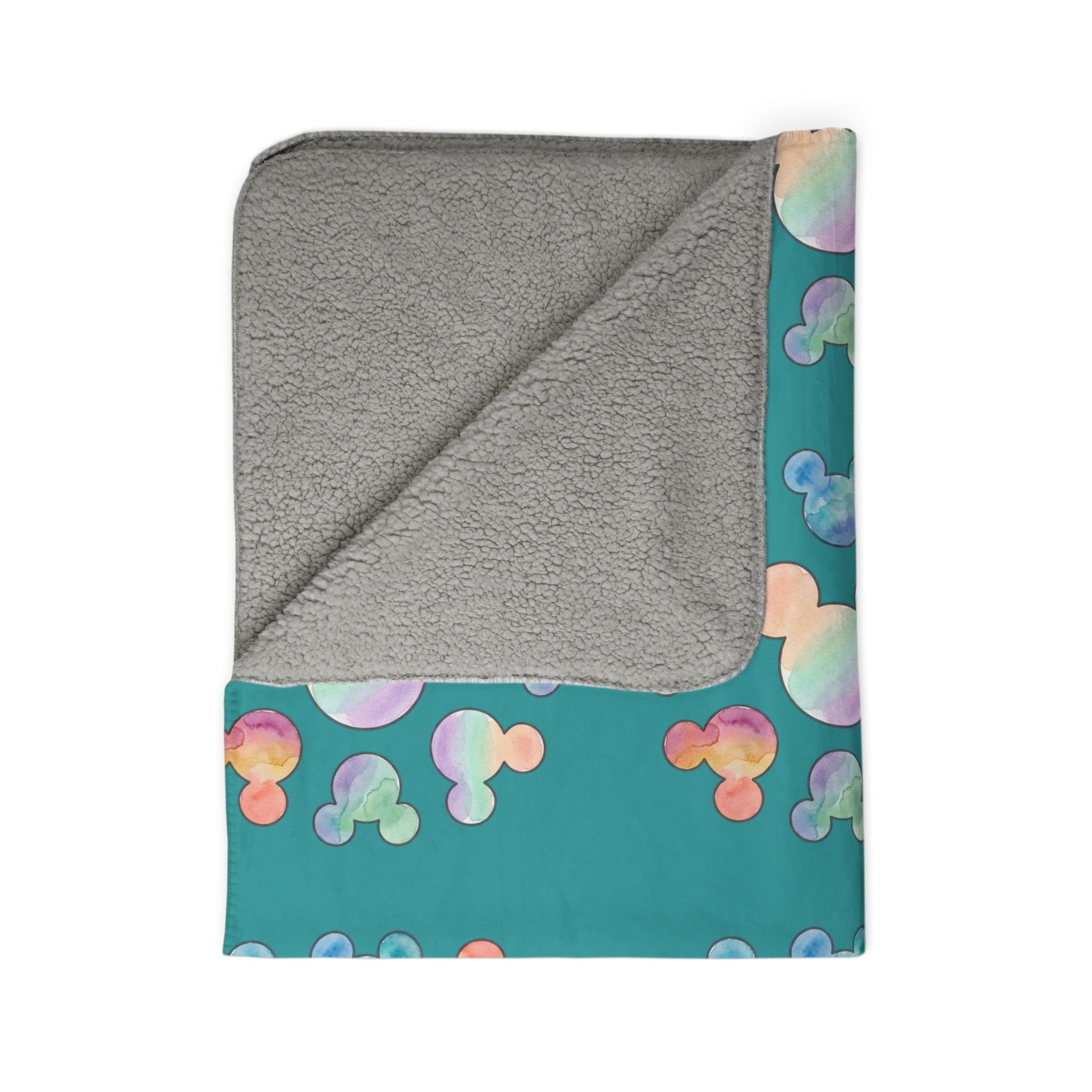 Pastel Mickey Head Pattern Fleece Sherpa Blanket | Teal Watercolor Mouse Print - Revitalize Mind Body