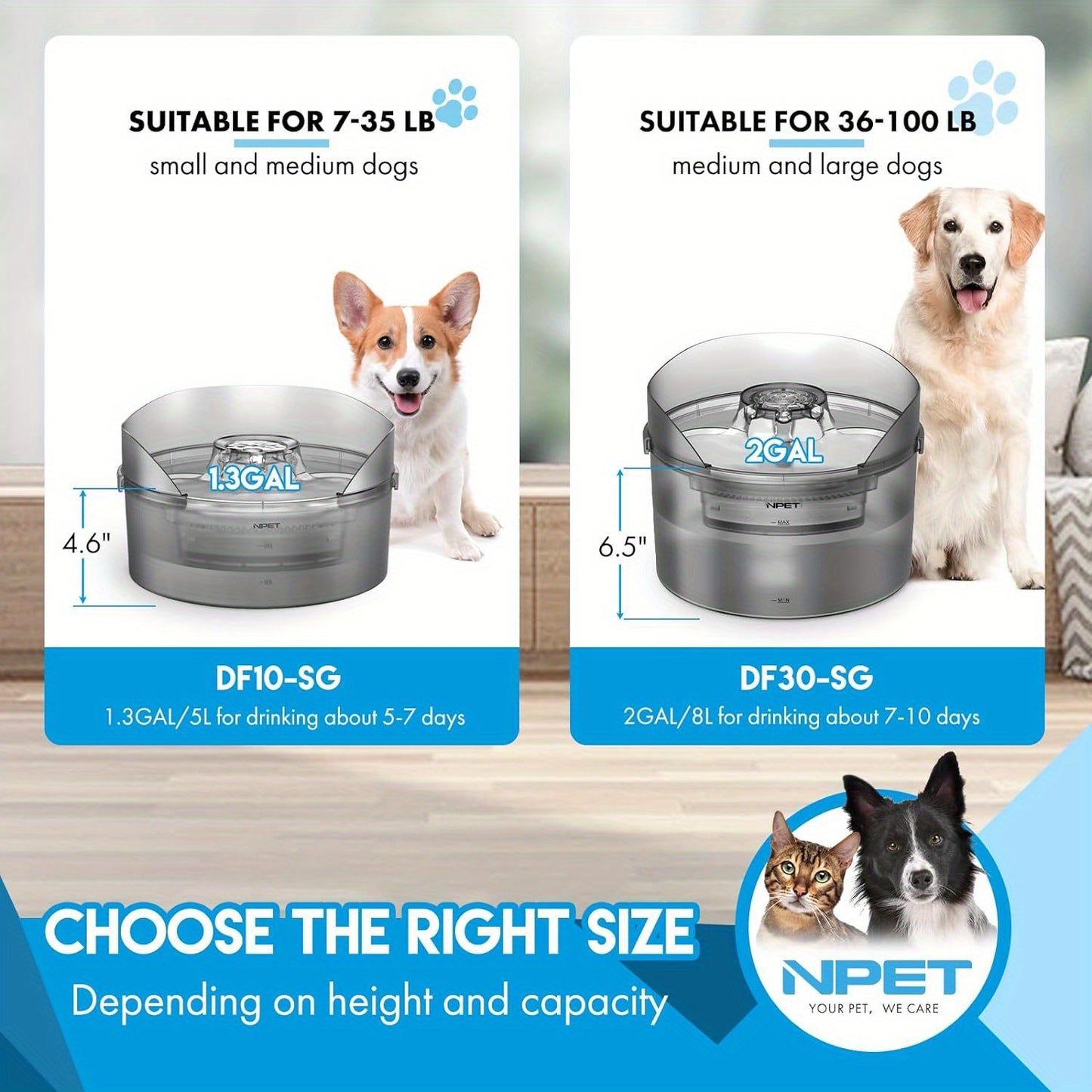 NPET Automatic Dog Water Fountain DF30 High Capacity