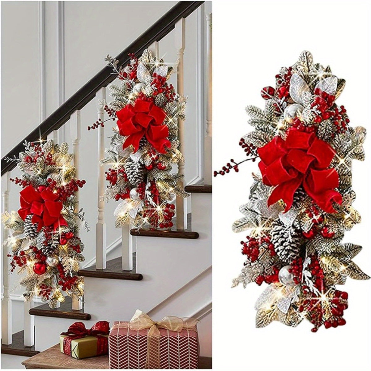 Glam Christmas Teardrop Swag Wreath Red Gold Balls Decor