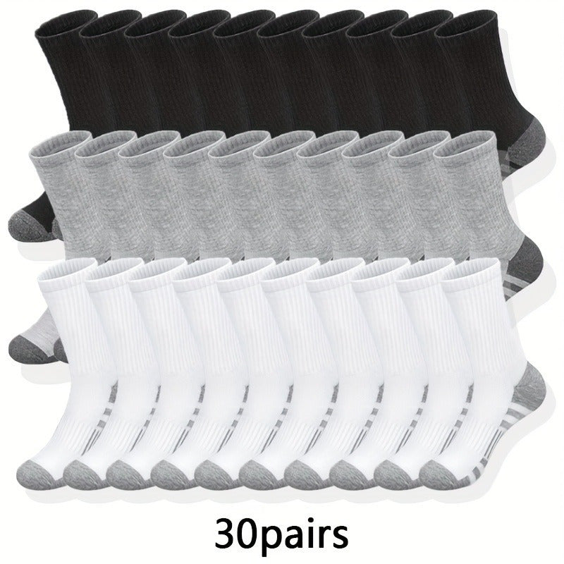 6/ 10/ 20/ 30 Pairs Men'S Classic Solid Color Breathable Sweat Absorption Deodorant Casual Daily Outdoor Exercise Fitness Mid-calf Socks - Revitalize Mind Body