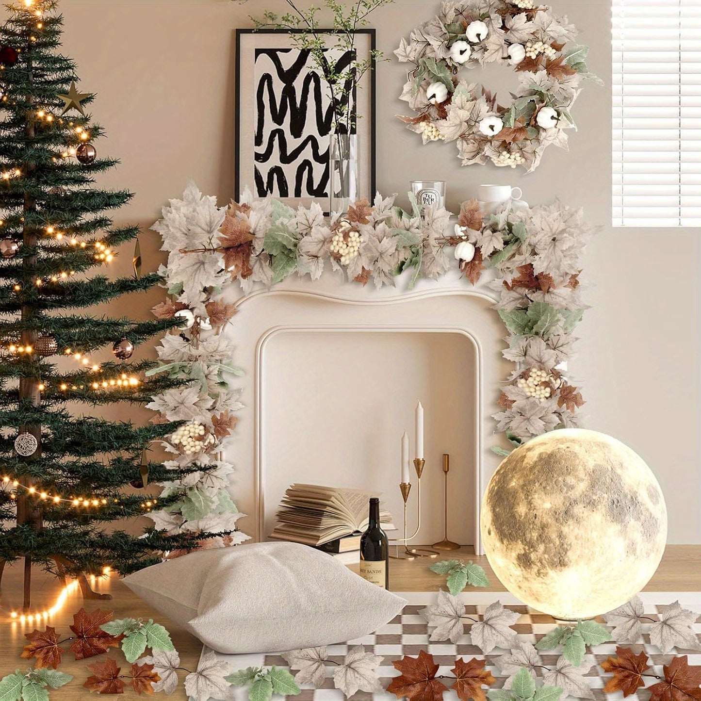 Autumn Fall Garland With Maple Leaves Pumpkins And Berries