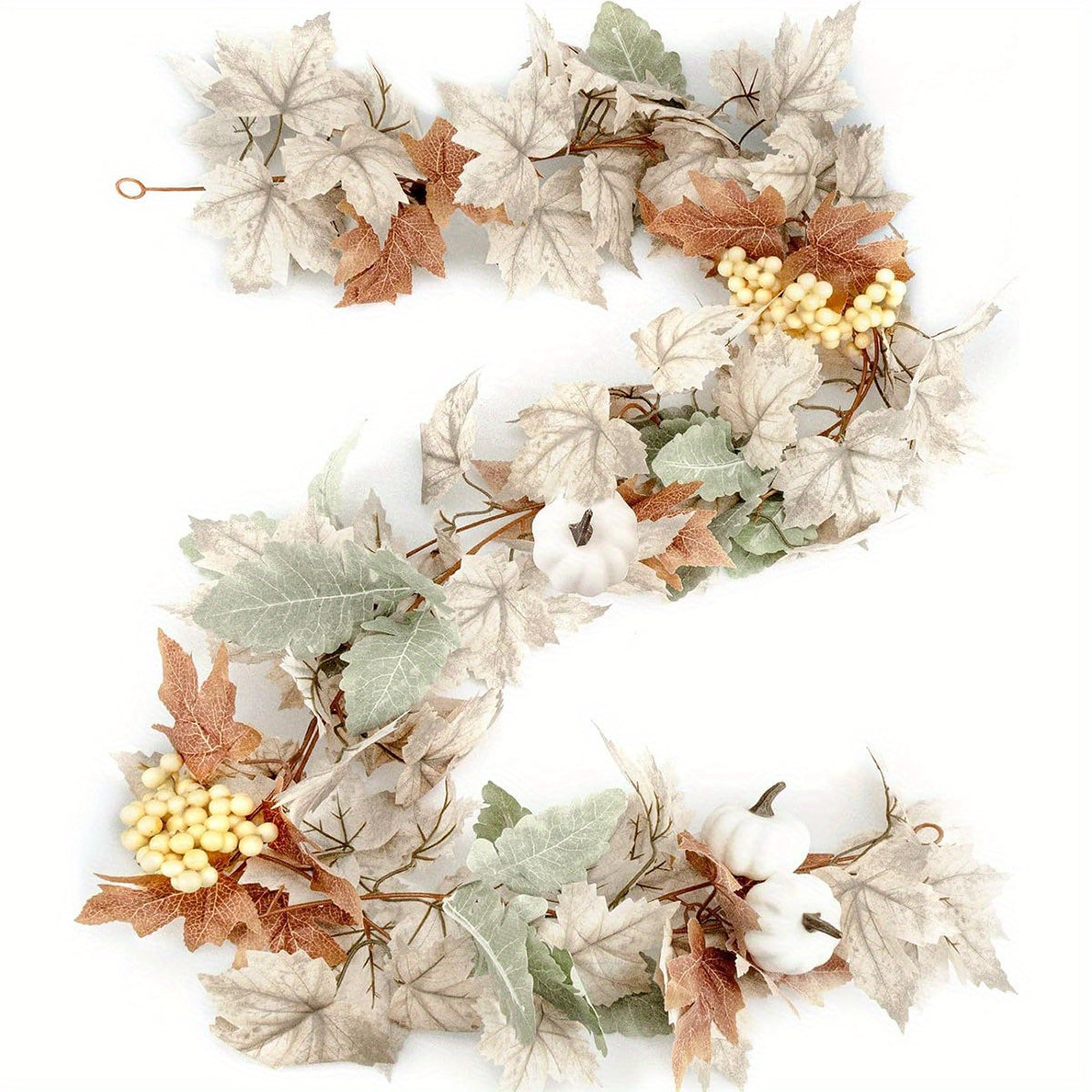 Autumn Fall Garland With Maple Leaves Pumpkins And Berries