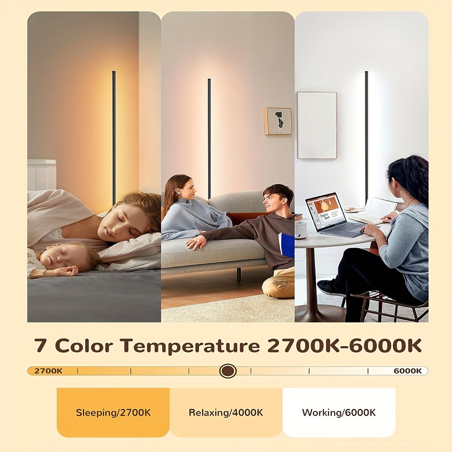 Corner Floor Lamp With RGB LED Remote App Music Sync