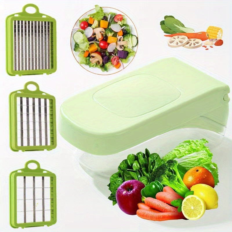 Green Multi-Functional Manual Vegetable Chopper & Slicer - Stainless Steel Grater for Shredding, Slicing Onions, Potatoes, and Fruits - Includes Interchangeable Attachments for Grating, Slicing, and Julienne Cuts - Perfect fo - Revitalize Mind Body