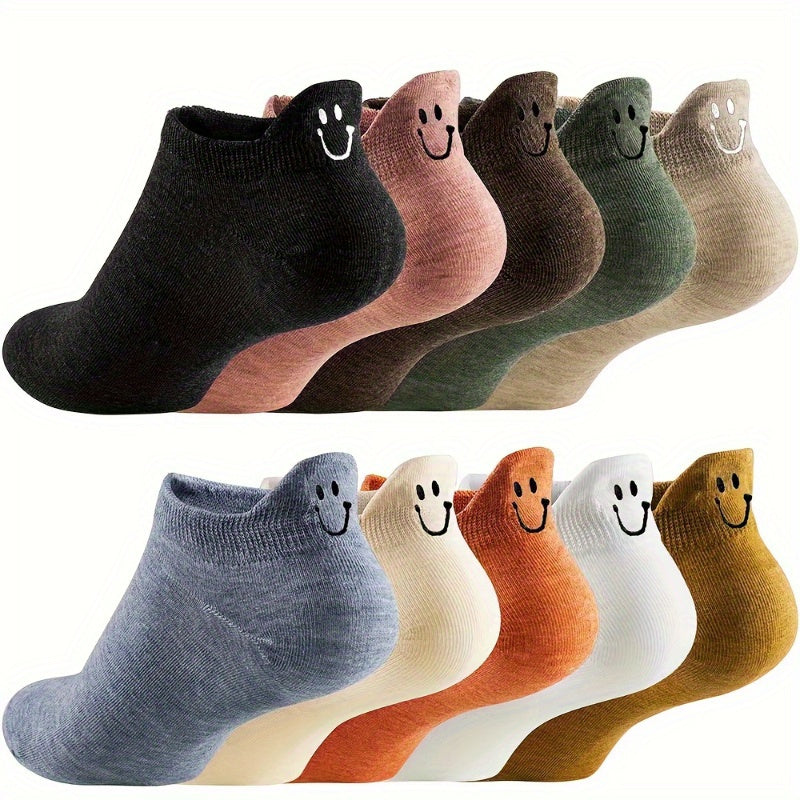 Women Cotton Blend Ankle Socks Embroidered Smile Design