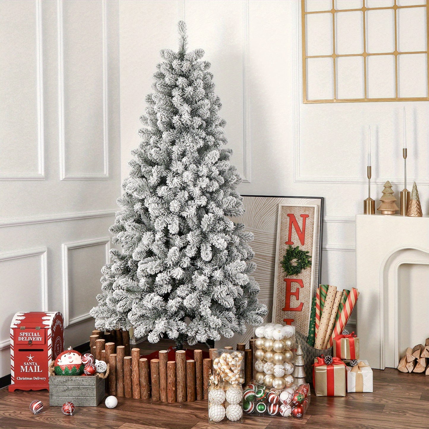 Shareconn Elegant Pre Lit Snowy Pine Christmas Tree