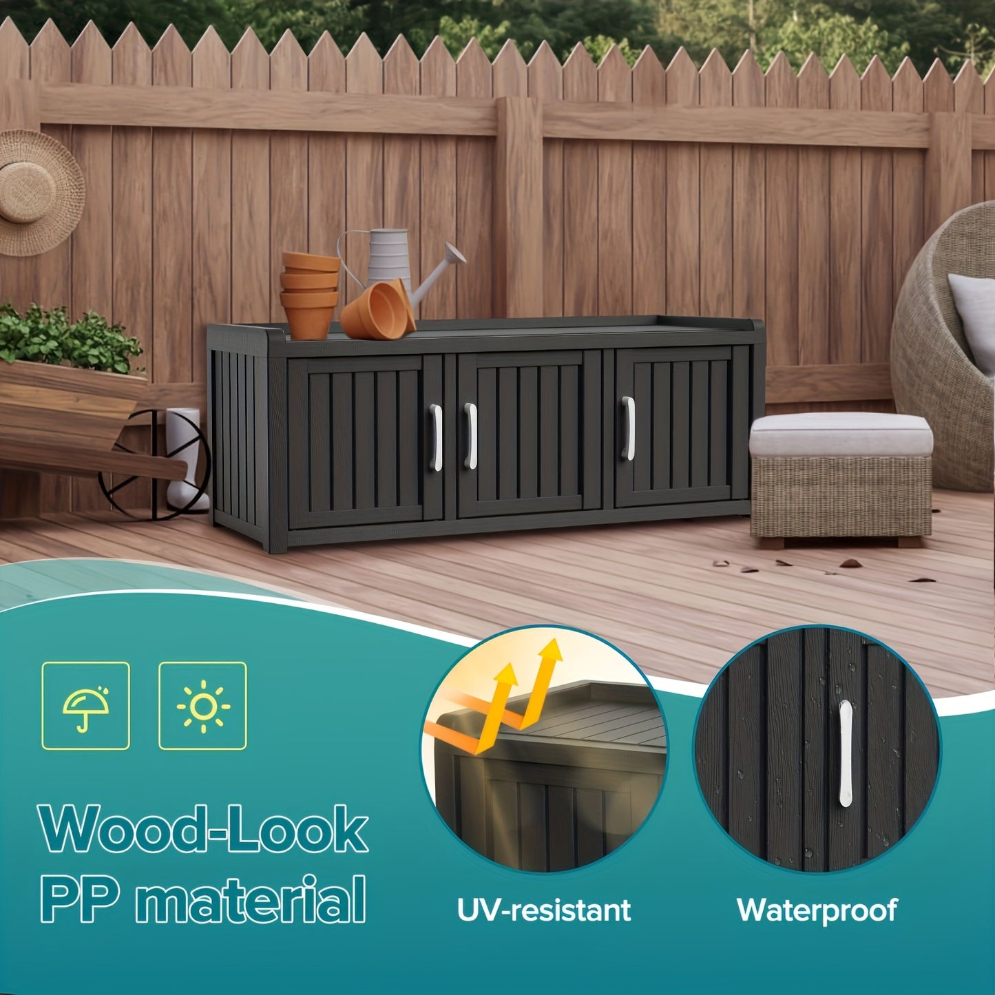 EASYUP Industrial Rustic 3 Door Entryway Shoe Bench