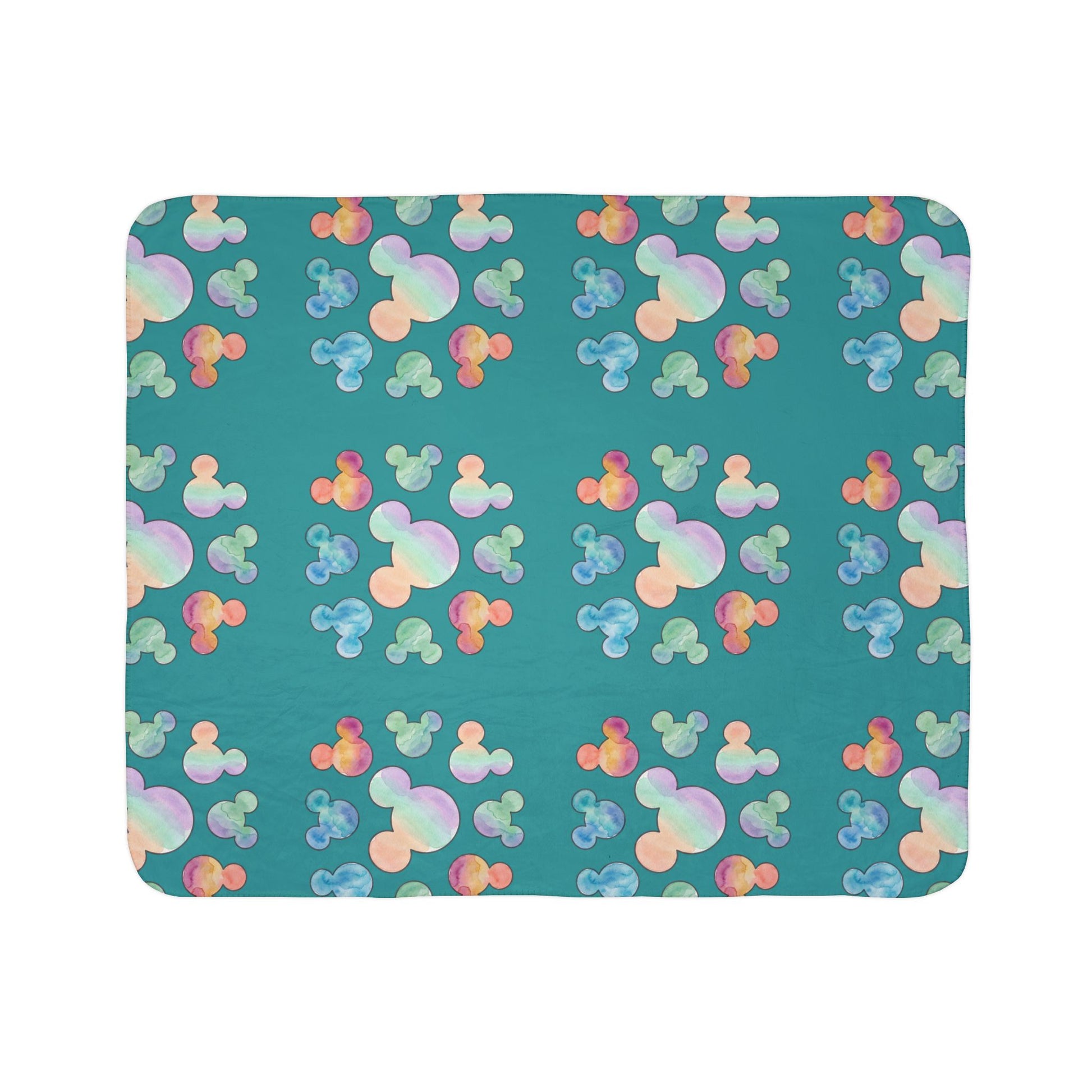 Pastel Mickey Head Pattern Fleece Sherpa Blanket | Teal Watercolor Mouse Print - Revitalize Mind Body