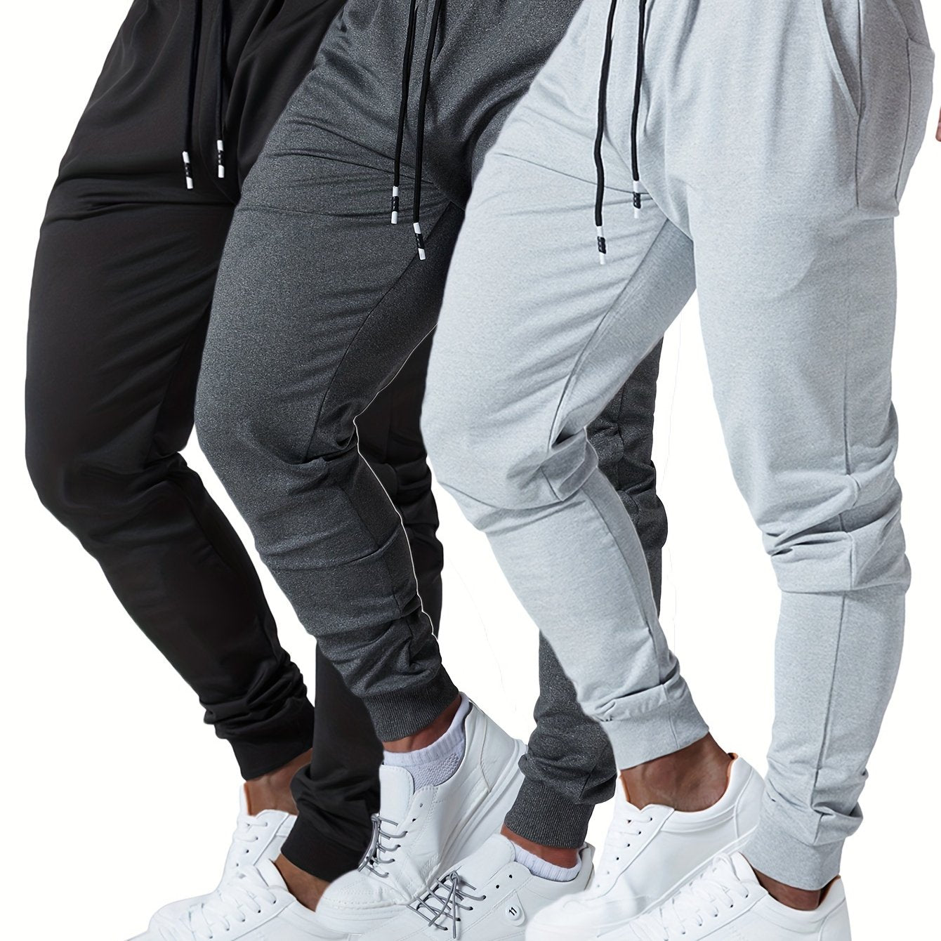 Mens Jogger Sweatpants Cotton Blend With Elastic Waist Pockets 3Pc - Revitalize Mind Body