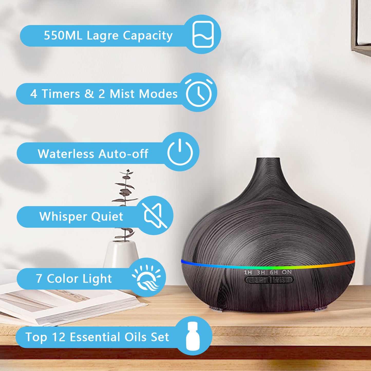 TOTATUIT Essential Oil Diffuser with Remote Control and Oils