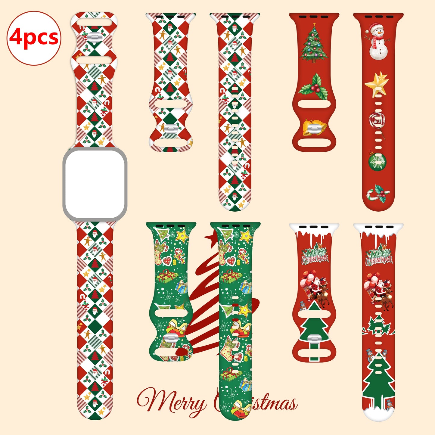 Christmas Themed Printed Smartwatch Straps For Apple Watch
