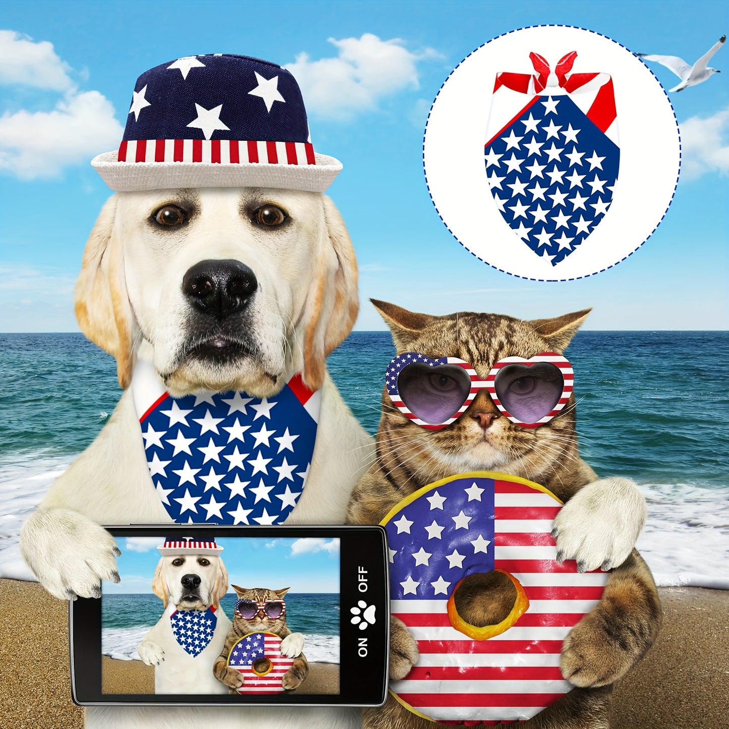 Patriotic Dog Bandanas Set for Celebrating Independence Day