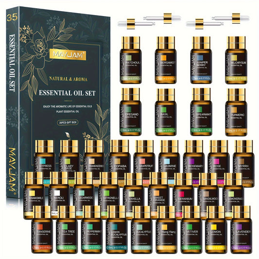 MAYJAM 35pcs 5ml/0.17Fl.Oz Essential Oils Set Gift Kit For Aromatherapy Diffusers Humidifier Valentine'S Day - Revitalize Mind Body