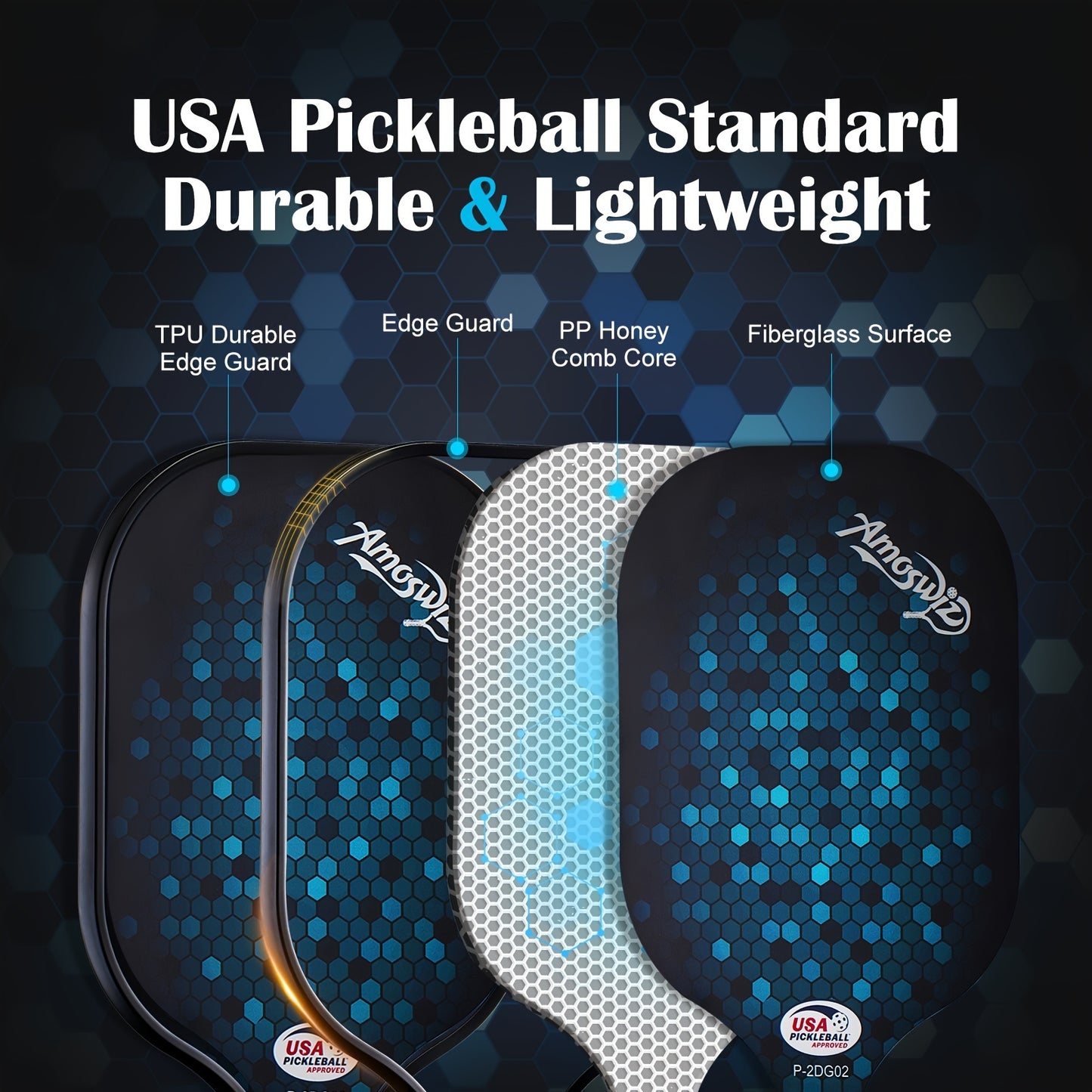 AMOSWIZ Premium Fiberglass Pickleball Paddles Set of 4 With Balls