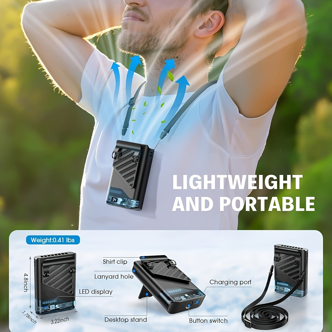 2025 AI Portable Waist Fan, Rechargeable, 20+ Hour Range with LED Display, 5-Speed 10, 000RPM Cooling Personal Clip Fan for Outdoor Work, Camping, Farms And Job Sites (Black) - Revitalize Mind Body