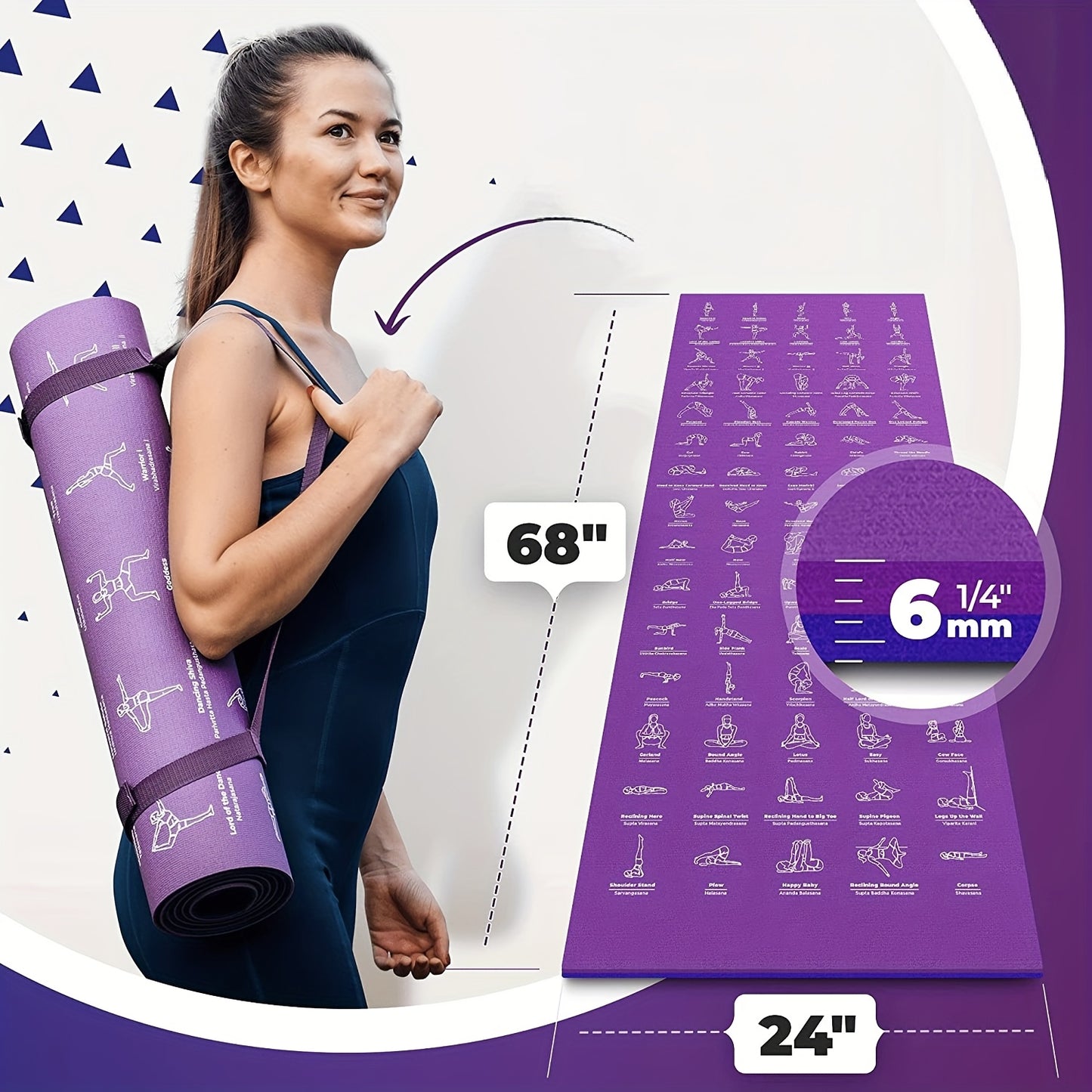 Non Slip Extra Thick Yoga Mat With Pose Patterns Storage