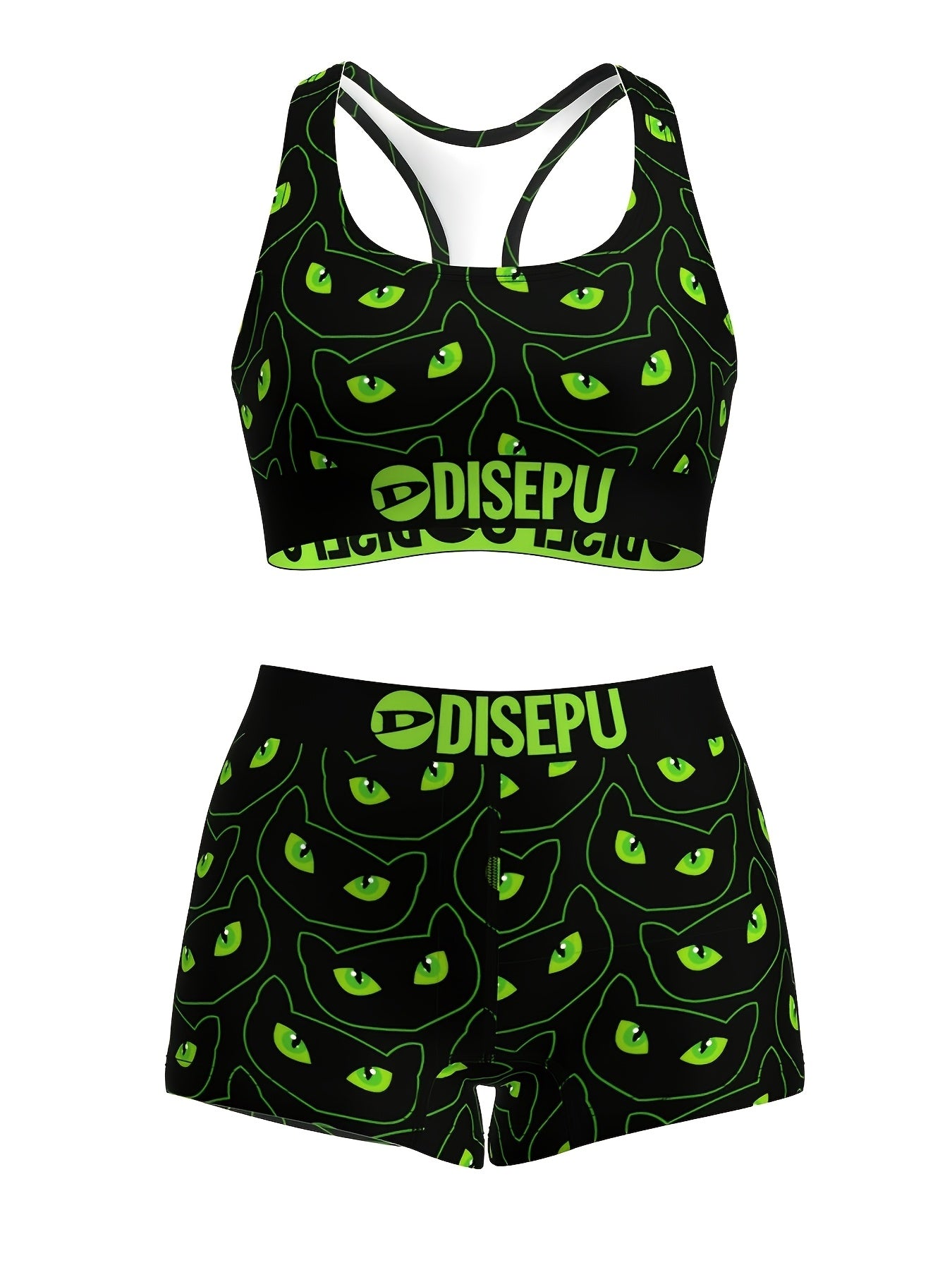 Cat Eye Print Sports Bra And Shorts Set Breathable Two Piece For Gym And Yoga - Revitalize Mind Body