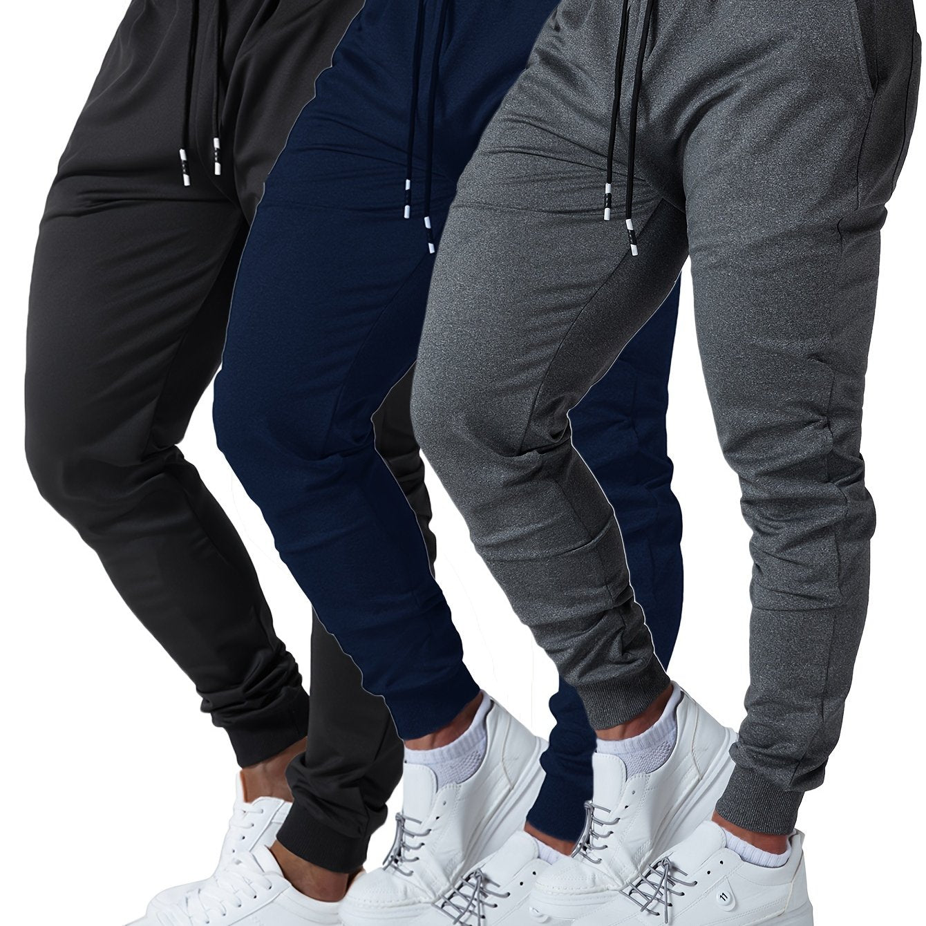 Mens Jogger Sweatpants Cotton Blend With Elastic Waist Pockets 3Pc - Revitalize Mind Body