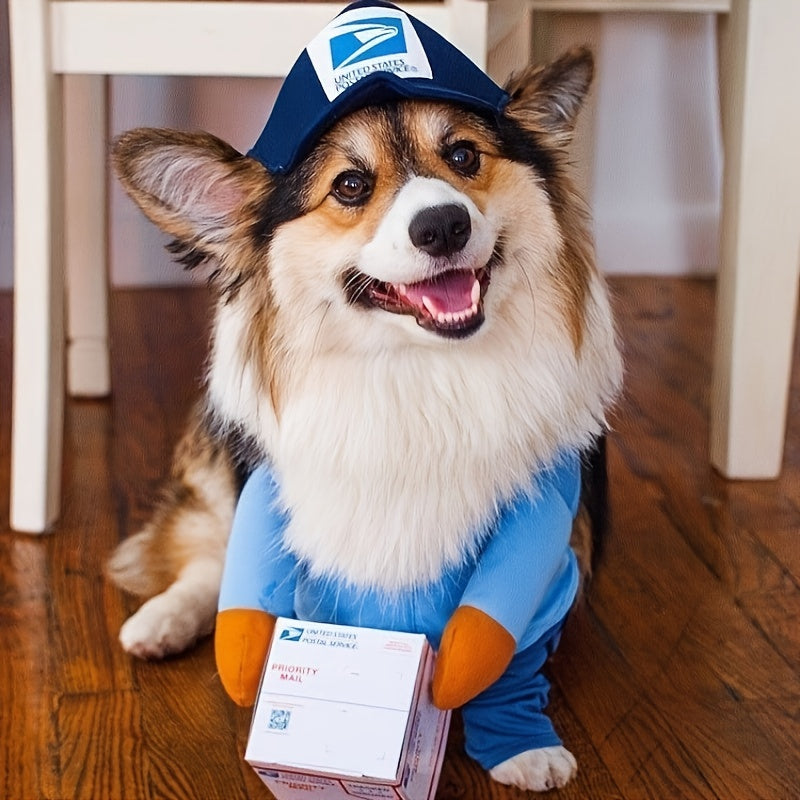 Playful Deliveryman Dog Costume UPS Inspired With Box