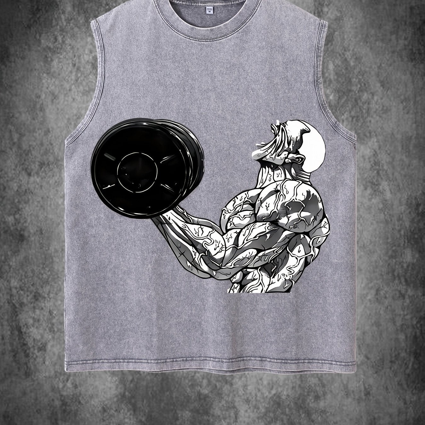 Men's Retro Muscle Fit Cotton Tank Top - Sleeveless, Gray with Weightlifting Graphic Print, 100% Cotton, Lightweight & Breathable, Perfect for Summer Casual & Sporty Wear, Gym Clothes - Revitalize Mind Body