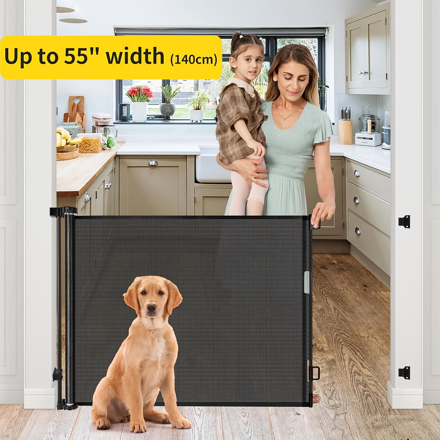 Versatile Retractable & Pet Gate, No Drilling Required - Black Nylon Mesh, Extends 55" Wide, 33.9" High, Ideal for Doorways, Stairs, Hallways, Decks, and Porches, Retractable Doorway Gate|Versatile Home Gate|Durable Nylon Mes - Revitalize Mind Body