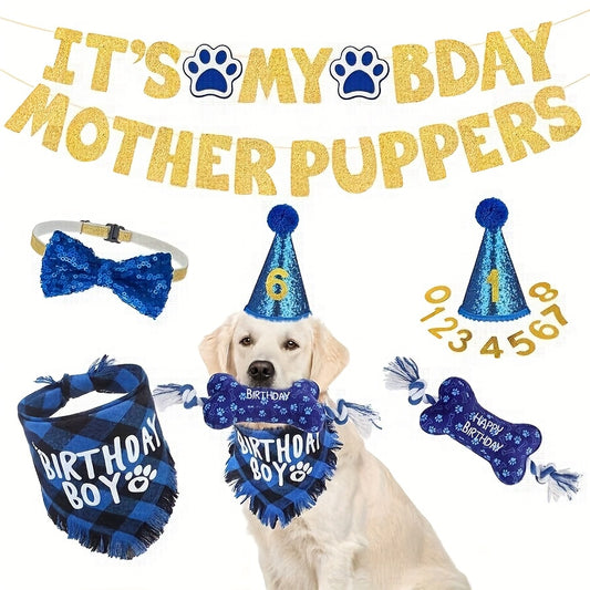 Dog Birthday Party Set with Bandana Bow Tie and Toys