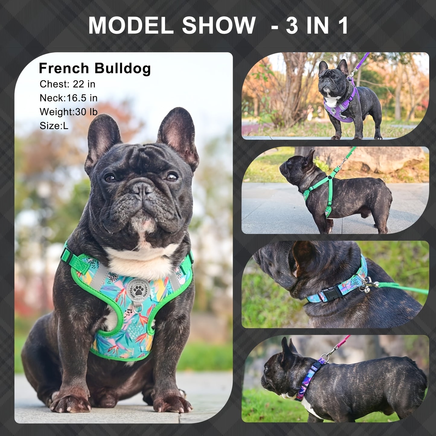 BEAUTYZOO No-Pull Dog Harness Collar And Leash Set