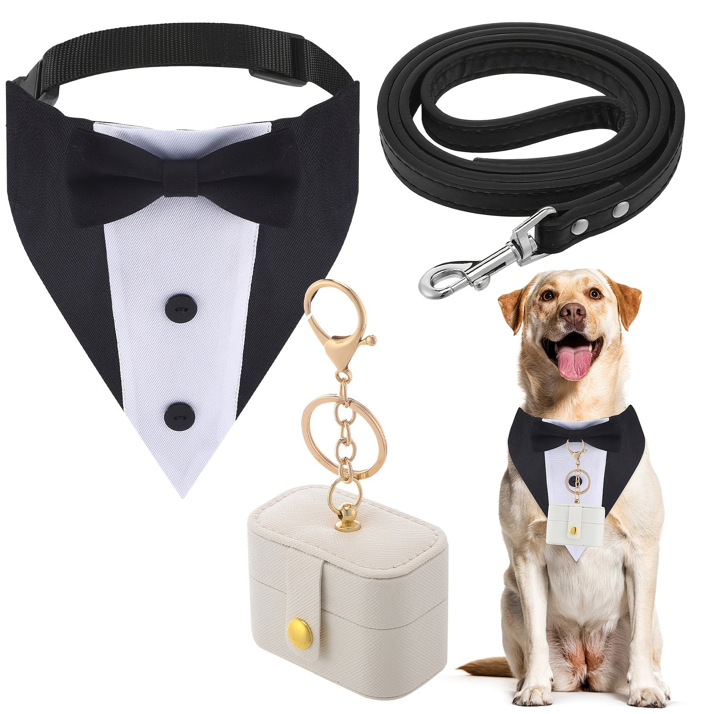 Elegant Dog Tuxedo Outfit with Bow Tie and Leash Set
