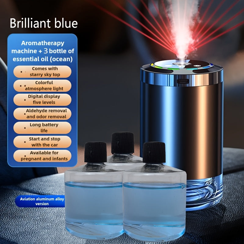 2025 New Car Automatic Aromatherapy Machine, with 5-color LED Light, Car Deodorization and Sterilization, Car Aroma Deodorizing Spray Air Freshener One Machine Three Bottles of Essential Oils - Revitalize Mind Body