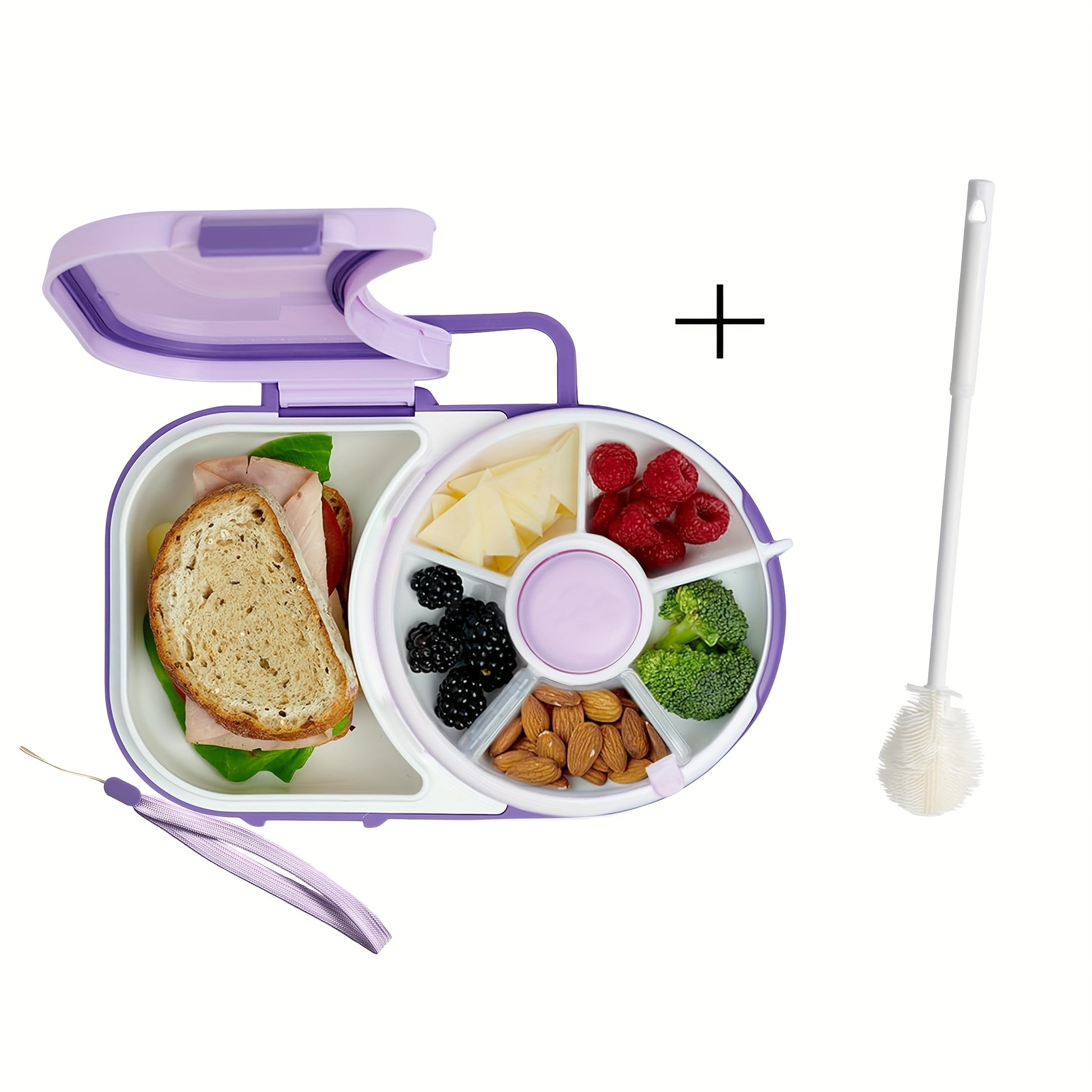 Faridabio 1pc Portable Tote Bag Rotating Lunch Box Picnic Snack Tray School With Lunch Box Picnic Camping Snacks Rotating Fruit Tray Sealed Dry Fruit Tray Moisture Resistant And Silicone Cleaning Brush - Revitalize Mind Body