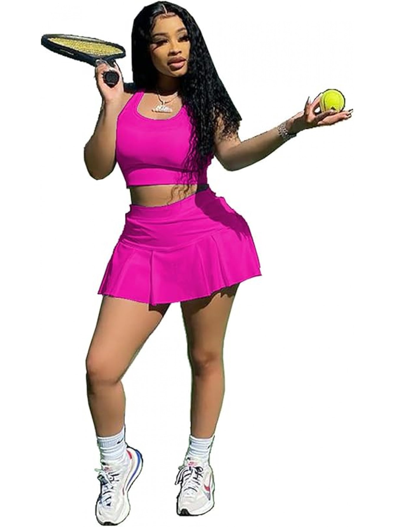 Women Athletic Sports 2pc Skirt Set Activewear Tank Top