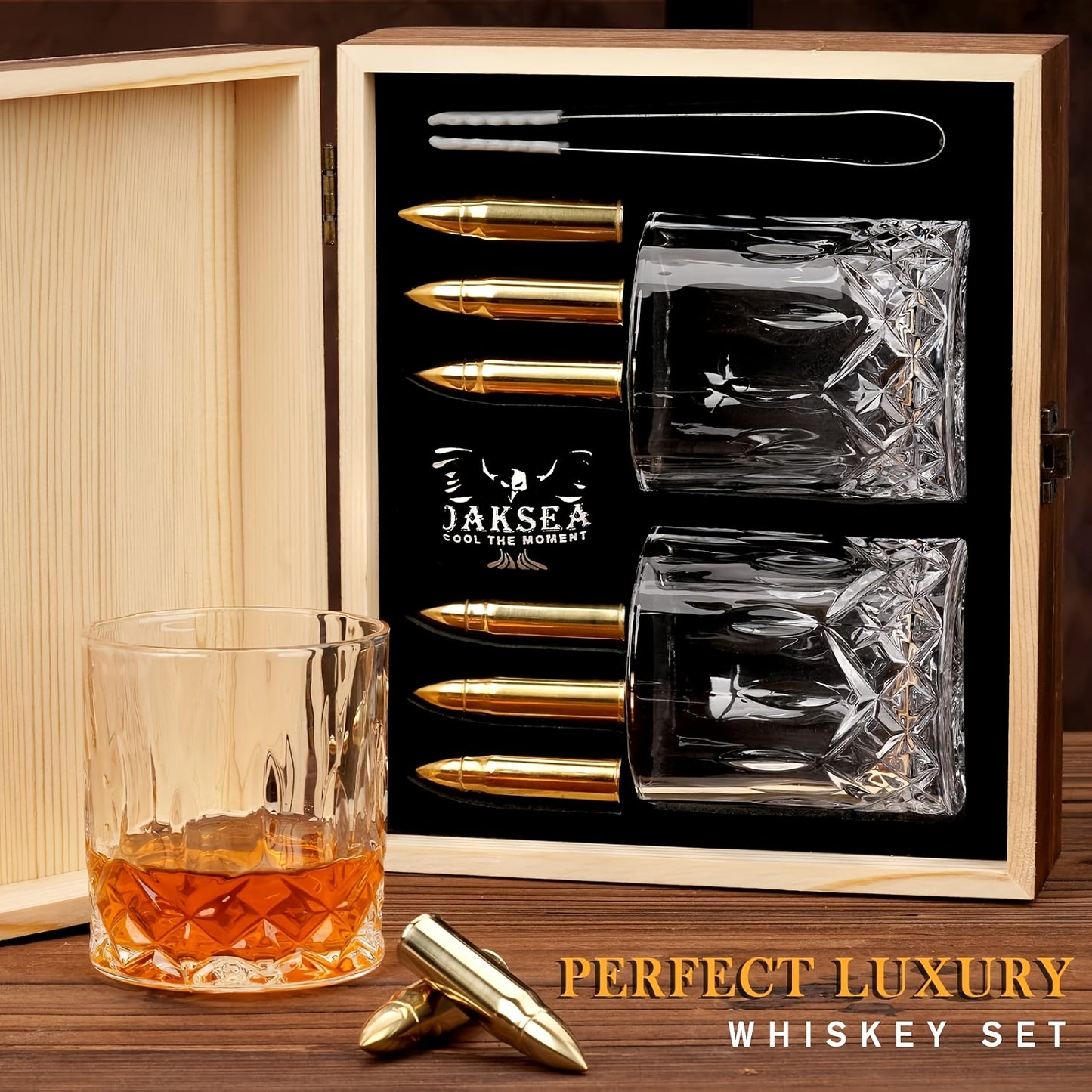 Stainless Steel Bullet Whiskey Cooling Stones With Wooden Box