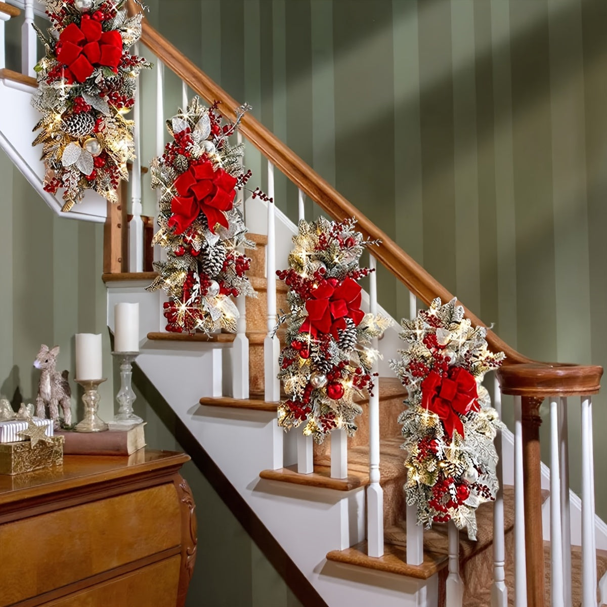 Glam Christmas Teardrop Swag Wreath Red Gold Balls Decor