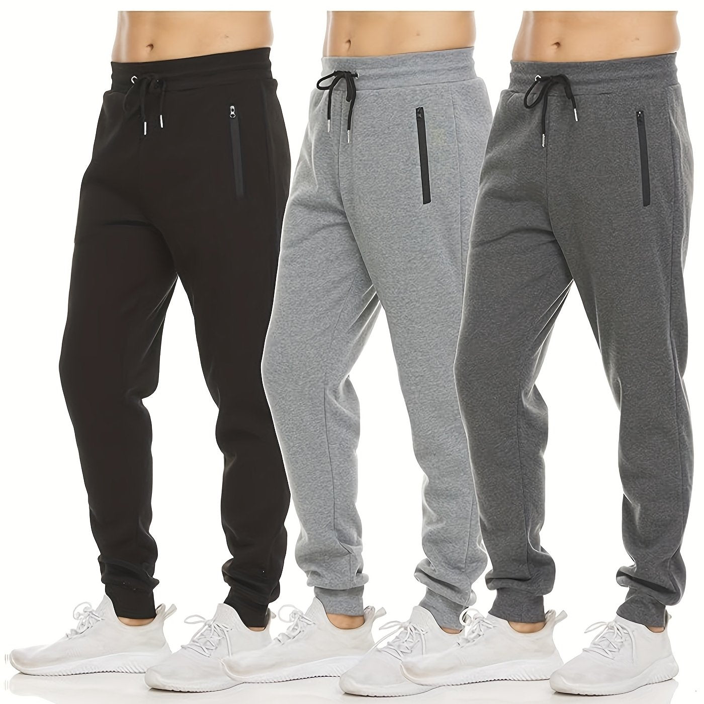 Mens Fleece Joggers Sweatpants With Zipper Pockets Casual