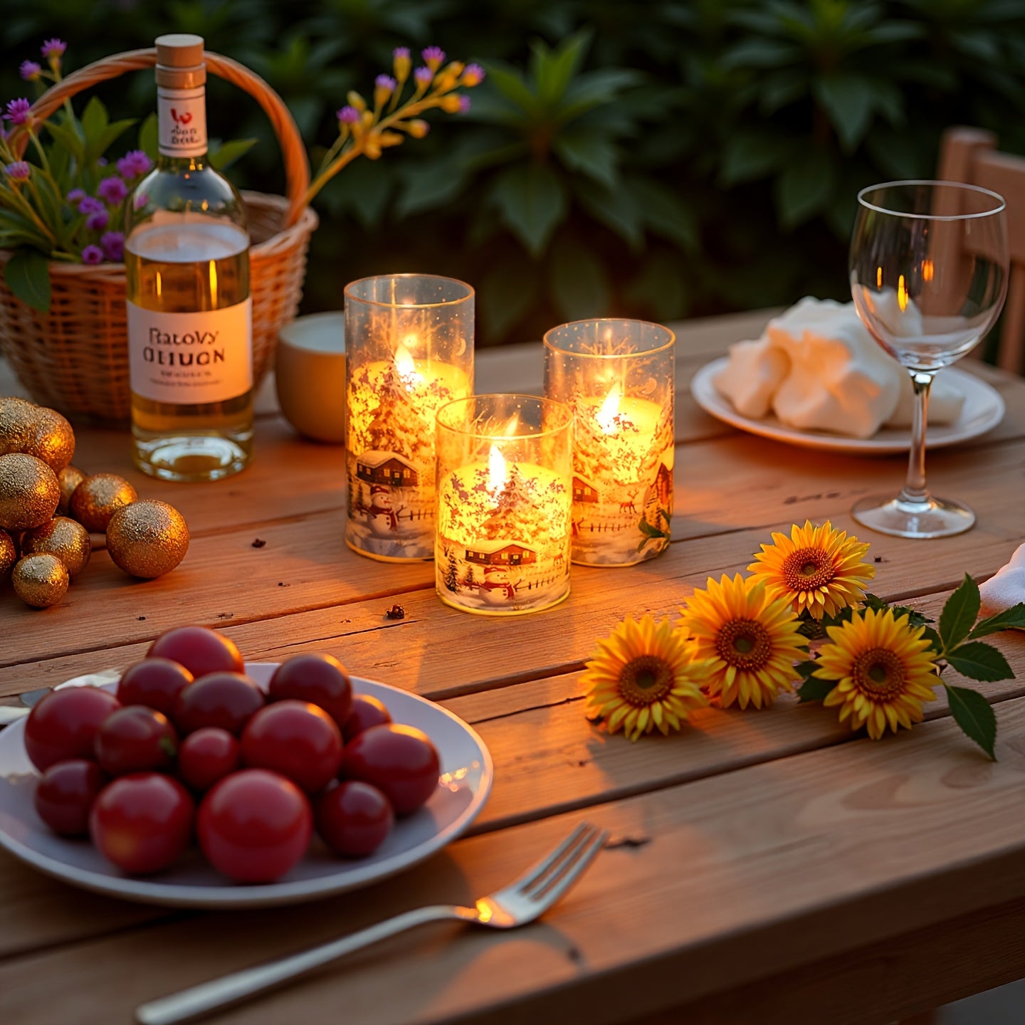 Flameless LED Pillar Candles With Snow Scene Snowman Pattern Decor