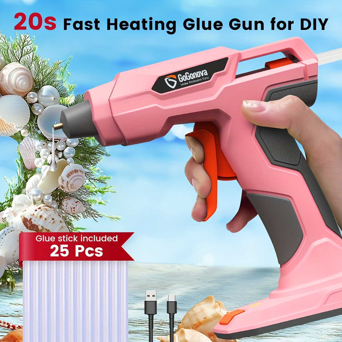 Gogonova USB Rechargeable Glue Gun With 25 Sticks Ideal Gift
